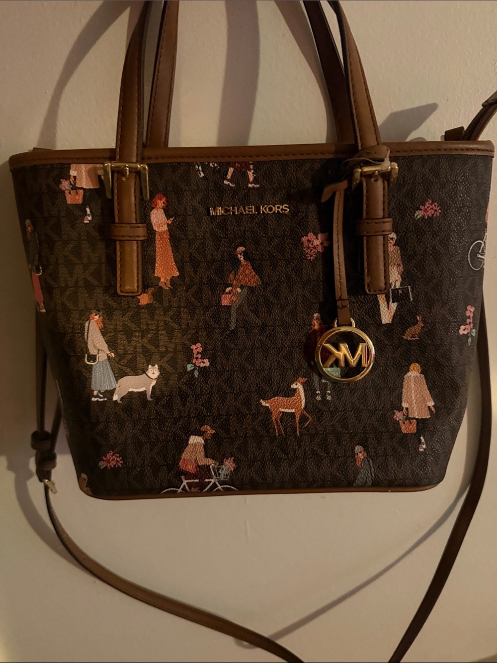 Michael Kors Brown Monogram Tote with Illustrated Figures